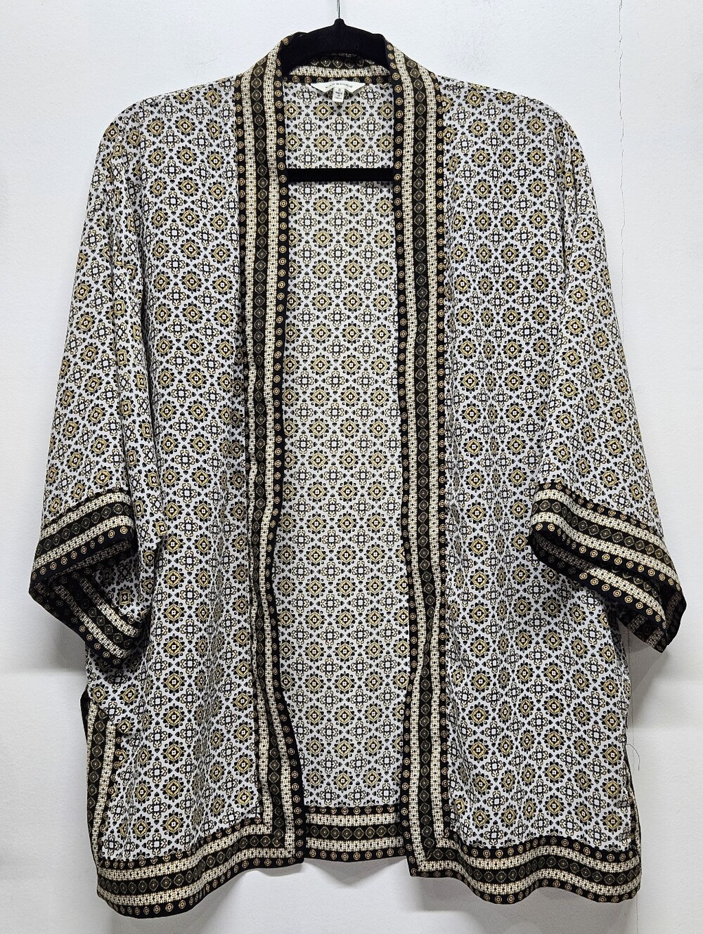 Max Studio Geometric Print Open Front Kimono Cardigan Oversized Layering Boxy